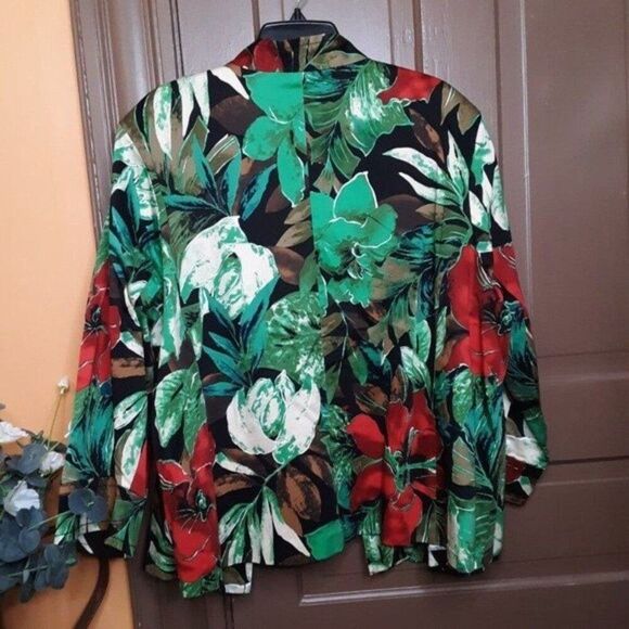 Vintage Erin London Women's 2X Tropical Flower Motif Cardigan Blazer - Picture 3 of 12
